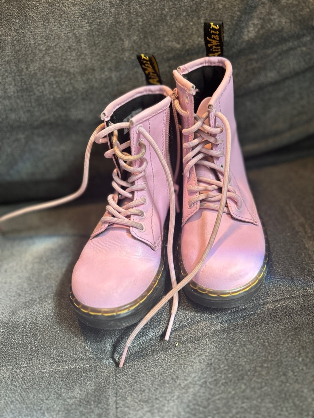 Dr. Martens 1460 Girls Pale Pink Patent Leather Boots Kids US 12 UK 11 Side Zip